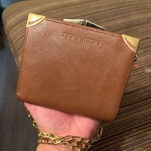 Givenchy brown kisslock Wallet with added unbranded Gold tone removable chain